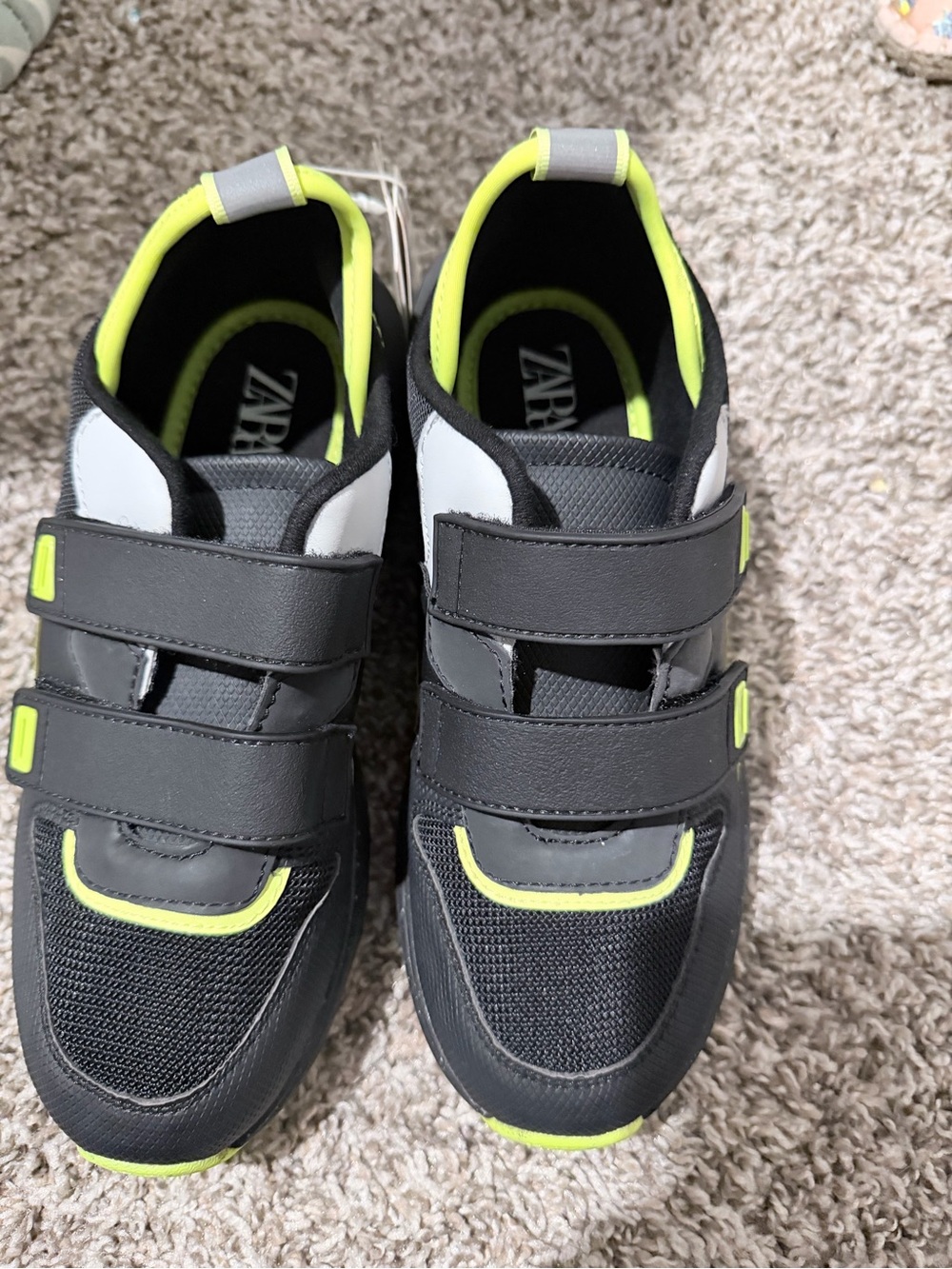 ZARA Kids Black and Neon Yellow Velcro Sneakers